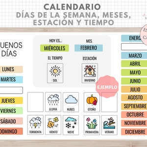 Calendario Días Semana, Estación, Tiempo, Emociones, Organización Niños, Español, Català, Asamblea, Rutinas y Hábitos, Educación Infantil imagen 1