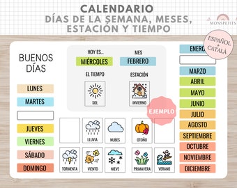 Calendario Días Semana, Estación, Tiempo, Emociones, Organización Niños, Español, Català, Asamblea, Rutinas y Hábitos, Educación Infantil