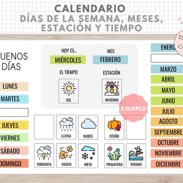 Calendario Días Semana, Estación, Tiempo, Emociones, Organización Niños, Español, Català, Asamblea, Rutinas y Hábitos, Educación Infantil