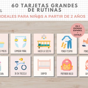 60 grote visuele weergaven, Rutinas Niños, Organización, Español i Català, Imprimible Educativo, Plantilla PDF, Digitaal, Thuisonderwijs