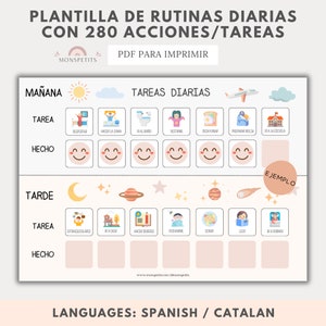 Plantilla Tareas Diarias, Rutinas Niños, Organización, Planificador, Español Català, Imprimible Educativo, Descarga Digital, Homeschooling