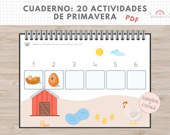 20 Actividades de Primavera, Cuaderno PDF Imprimible Niños, Español, Català, Descarga Digital, Educación Infantil, Homeschooling