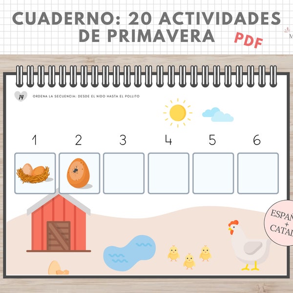 20 Actividades de Primavera, Cuaderno PDF Imprimible Niños, Español, Català, Descarga Digital, Educación Infantil, Homeschooling