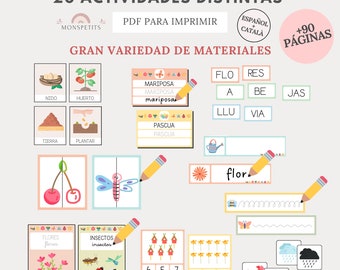 Mega Pack Materiales Primavera, 20 actividades, +90 páginas, Lectoescritura, Números, Imprimible, Español, Català, Educación, Homeschooling