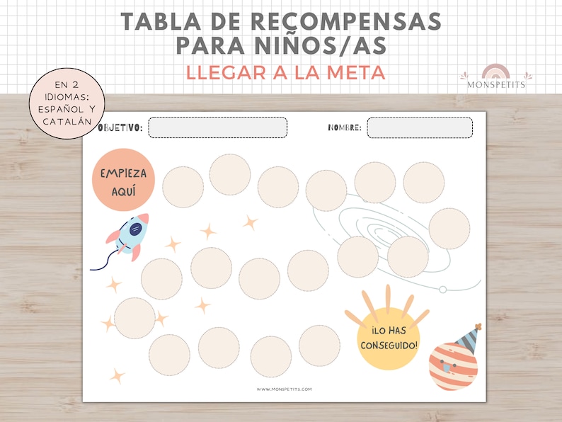 Tabla Recompensas para Niños/as, Imprimible A4, Español, Català, Goal Chart, Plantilla Descarga Digital, Educación, Homeschooling imagen 2