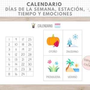 Calendario Días Semana, Estación, Tiempo, Emociones, Organización Niños, Español, Català, Asamblea, Rutinas y Hábitos, Educación Infantil imagen 3