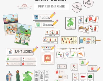 Quadern Sant Jordi Imprimible CATALÀ, Activitats Educació Infantil, Vocabulari, Lectoescriptura, Llegenda Diada, PDF Educatiu, Descarregable