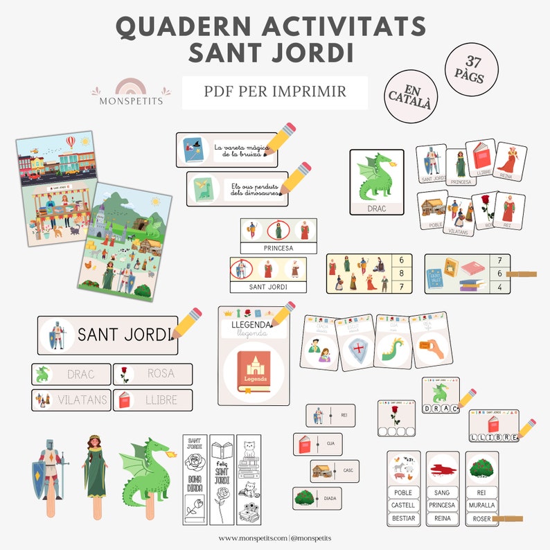 Quadern Sant Jordi Imprimible CATALÀ, Activitats Educació Infantil, Vocabulari, Lectoescriptura, Llegenda Diada, PDF Educatiu, Descarregable image 1