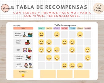 Tabla de Recompensas, Hábitos Rutinas Niños, Español, Català, Descarga Digital, Imprimible Educativo, Homeschooling, Educación, Aprendizaje