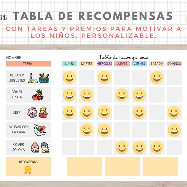 Tabla de Recompensas, Hábitos Rutinas Niños, Español, Català, Descarga Digital, Imprimible Educativo, Homeschooling, Educación, Aprendizaje