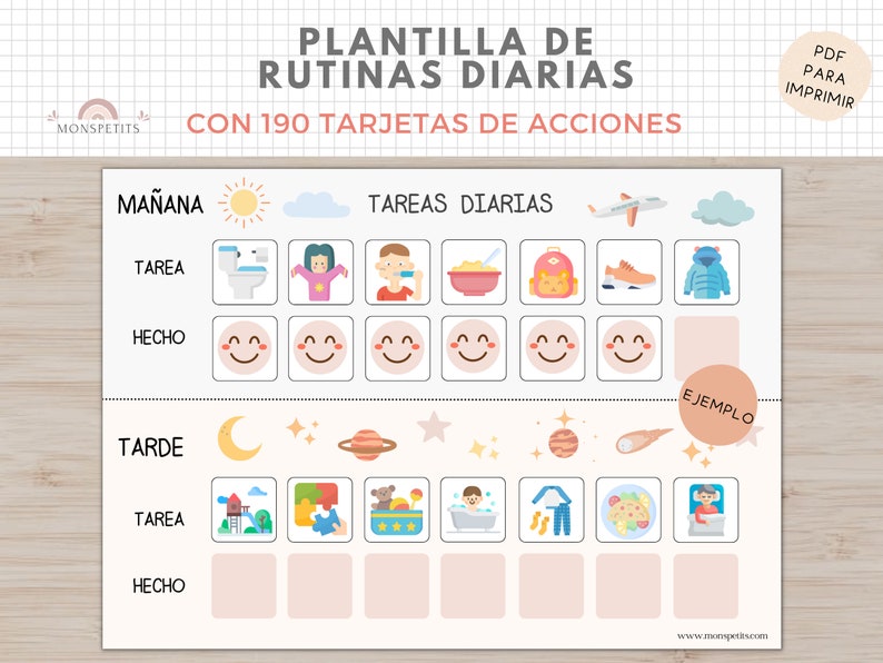 Plantilla Tareas Diarias, Rutinas Niños, Organización, Planificador, Español Català, Imprimible Educativo, Descarga Digital, Homeschooling imagen 1