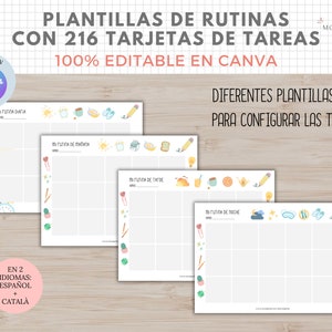 Plantillas de Rutinas con 216 tarjetas de tareas para niños, EDITABLE en Canva, Español, Català, Imprimible en PDF, Digital, Homeschooling image 3