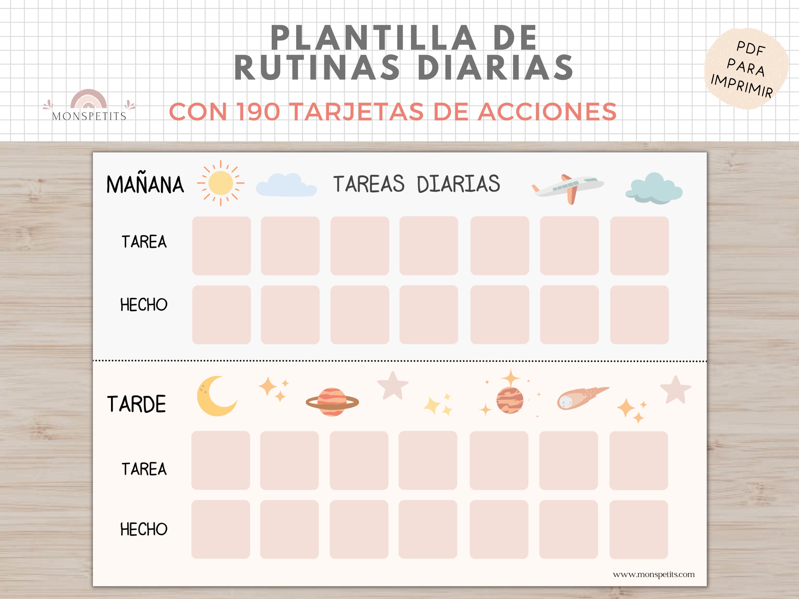 Plantilla Tareas Diarias Rutinas Niños Organización Planificador