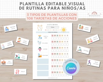 Plantilla Editable Visual de Rutinas Niños, 3 tipos de plantillas, IMPRIMIBLE A4, Español, Català, Plantilla Canva, Planner, Homeschooling