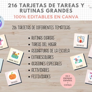 216 tarjetas de Rutinas Grandes para Niños, EDITABLE en Canva, Español, Català, Imprimible Educativo, Plantilla PDF, Digital, Homeschooling imagen 3