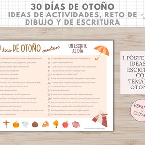 30 días de Otoño, Ideas Actividades para Niños, Reto Escritura y Dibujo, Descarga Digital, Imprimible Educativo, Español, Català, Educación imagen 5