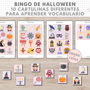 Bingo Temática Halloween, Juego, Vocabulario Niños, Imprimible, Español, Català, Aprendizaje, Descarga Digital, Educación, Homeschooling imagen 3