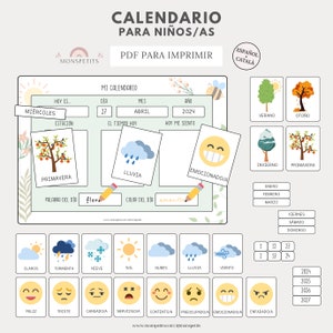 Calendario Infantil Imprimible Niños, Estaciones, Tiempo, Emociones, Rutinas Mañana, Español, Català, Descarga, Educación, Homeschooling imagen 2