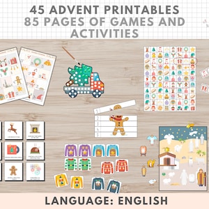 24 Advent Printables for Kids, 85 Pages, Christmas Games, Activities, English, Early Childhood, Primary, Homeschooling