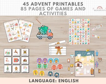 24 Advent Printables for Kids, 85 Pages, Christmas Games, Activities, English, Early Childhood, Primary, Homeschooling
