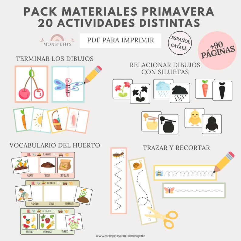 Mega Pack Materiales Primavera, 20 actividades, 90 páginas, Lectoescritura, Números, Imprimible, Español, Català, Educación, Homeschooling image 5