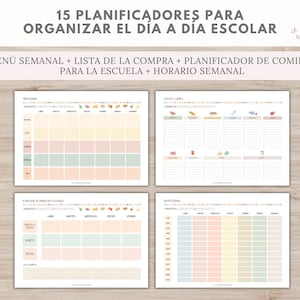 15 Plantillas Organización Escolar, Imprimible Planificación, Español, Catala, Menu, Horario Escolar, Cuidado Familiar, Agenda, Lista Compra