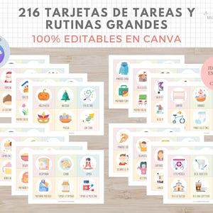 216 tarjetas de Rutinas Grandes para Niños, EDITABLE en Canva, Español, Català, Imprimible Educativo, Plantilla PDF, Digital, Homeschooling imagen 6