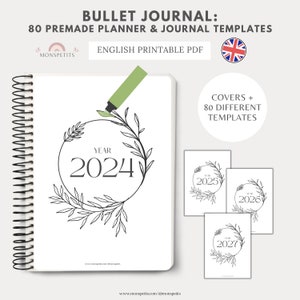80 plantillas de diario de planificador prefabricadas, imprimibles, plantillas de seguimiento de Bullet Journal, inglés, año en píxeles, organización, descarga digital imagen 1