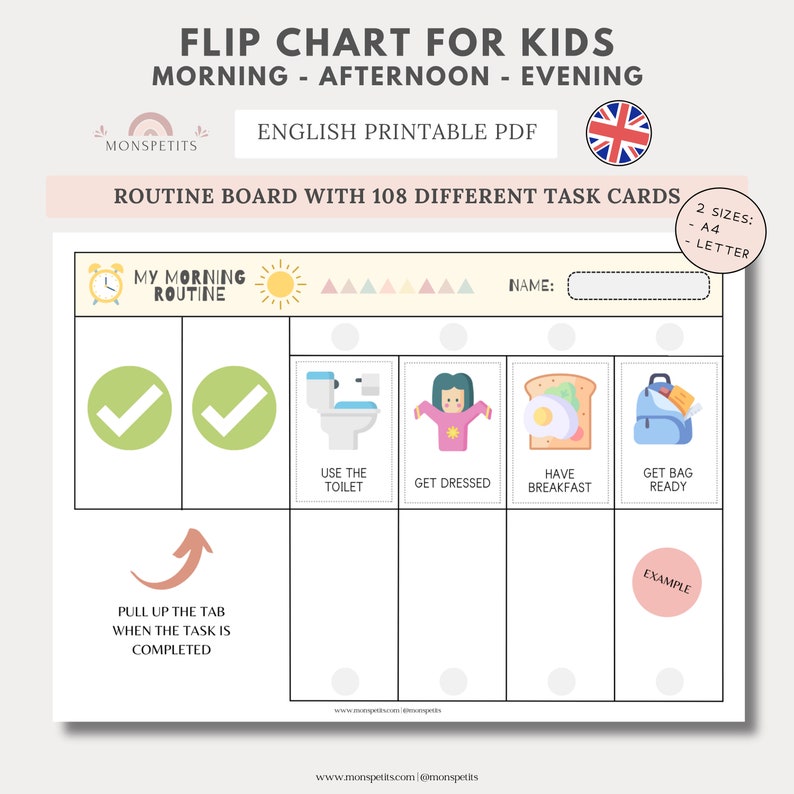 Flip Chart for Kids, Task Template, Chore Chart, Printable Template