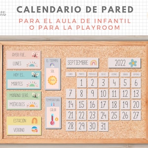 Calendario Grande de Pared, Aula o Playroom, Tiempo, Estación, Español, Català, Imprimible Educativo, Educacion Infantil, Homeschooling