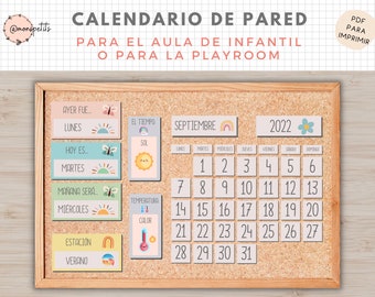 Calendario Grande de Pared, Aula o Playroom, Tiempo, Estación, Español, Català, Imprimible Educativo, Educacion Infantil, Homeschooling