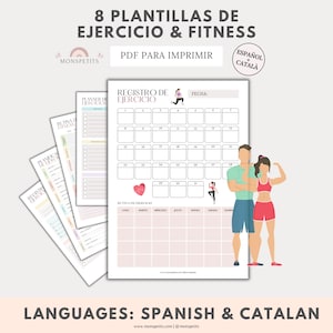 8 Plantillas Fitness Workout, Gym, Rutina Ejercicio Imprimible, Planner, Bullet Journal, Cuidado Personal, Descarga PDF, Español, Català