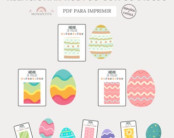 Juego Relacionar Huevos de Pascua con sus Patrones, Primavera, Imprimible, Educación Infantil, Descarga PDF, Español Català, Homeschooling