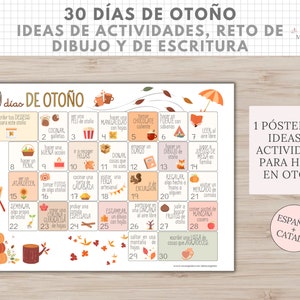 30 días de Otoño, Ideas Actividades para Niños, Reto Escritura y Dibujo, Descarga Digital, Imprimible Educativo, Español, Català, Educación imagen 1