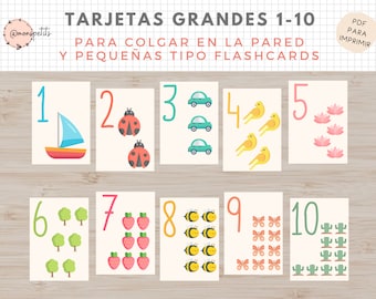 Tarjetas números 1-10 grandes para pared + flashcards números - Castellano / Español - Imprimible Educativo - Homeschooling