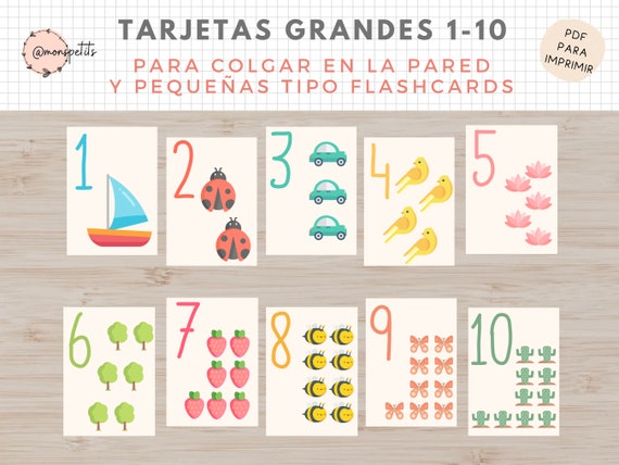 Tarjetas números 1-10 grandes para pared flashcards números 