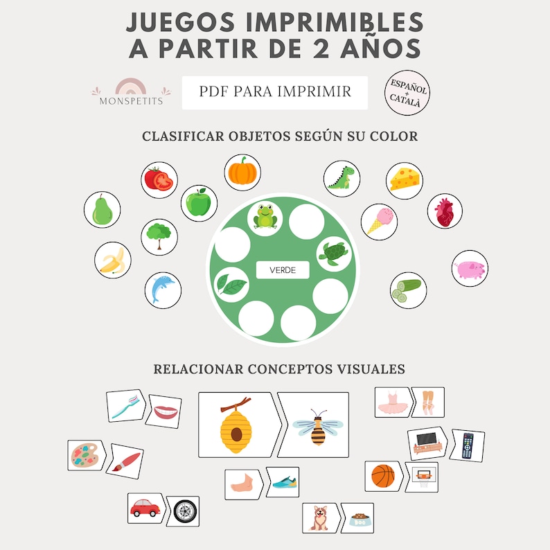 Juegos Imprimibles 2 Años, Aprendizaje Colores, Formas, Animales, Números, Educación Infantil, Descarga PDF, Español, Català, Enseignement à domicile image 4