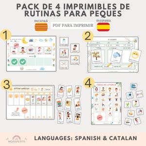 4 Imprimibles Rutinas Niños, Tareas, Hábitos, Calendario, PDF, Planificador Infantil, Español, Català, Descarga, Educación, Homeschooling