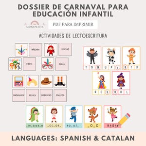 Dossier Carnaval Actividades Educación Infantil, 30 págs, PDF Imprimible, Lectoescritura, Números, Colores, Aprendizaje, Español, Català