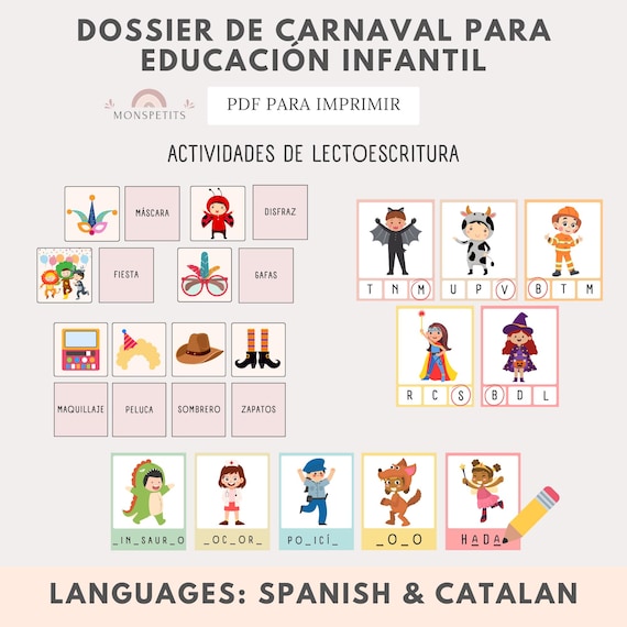 Dossier Carnaval Actividades Educación Infantil, 30 págs, PDF Imprimible, Lectoescritura, Números, Colores, Aprendizaje, Español, Català