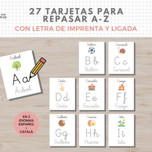 27 Tarjetas Repasar y Escribir, Español, Catalão, Abecedario, Lectoescritura, Imprimible Niños, Homeschooling, Descarga digital, Atividades