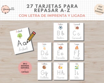 27 Tarjetas Repasar y Escribir, Español, Catalán, Abecedario, Lectoescritura, Imprimible Niños, Homeschooling, Descarga digital, Actividades