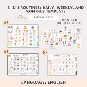 Afdrukbare 3-in-1 kinderroutines, taken, gewoonten, kalender, pdf, kinderplanner, Engels, downloaden, onderwijs, thuisonderwijs