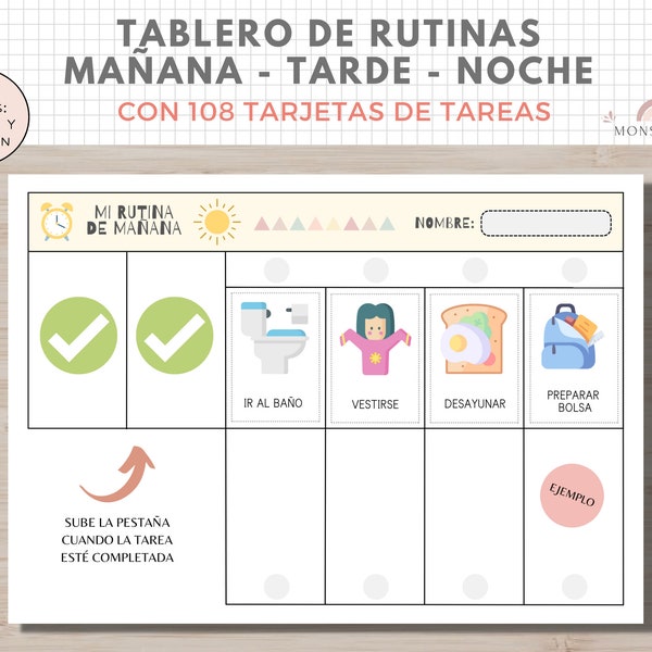 Tablero de Rutinas y Hábitos, Plantilla Imprimible, Planificador Infantil, Español, Català, Descarga Digital, Educación, Enseignement à domicile