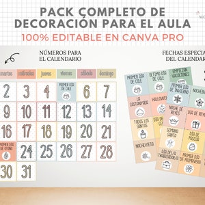 Pack Completo Decoracion Aula, 130 paginas, EDITABLE en Canva Pro, Español, Catala, Imprimible Educativo, Plantilla PDF