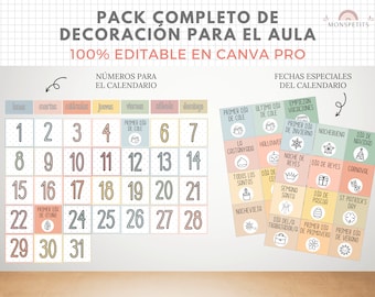 Pack Completo Decoracion Aula, 130 paginas, EDITABLE en Canva Pro, Español, Catala, Imprimible Educativo, Plantilla PDF