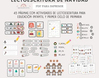 Cuaderno Lectoescritura Navidad, 45 stron, Actividades Niños, Vocabulario, Aprendizaje, Español, Català, Educación Infantil, Nauczanie w domu