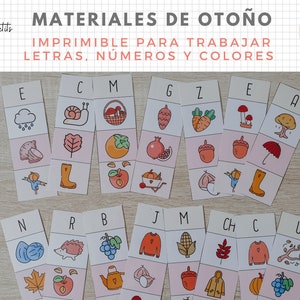 Materiales Otoño con Actividades de Números, Vocabulario, Letras, Colores, Español, Català, Imprimible Educativo, PDF Digital, Homeschooling imagen 4