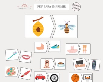 Juego Asociaciones, 40 Tarjetas, Imprimible, Aprender Vocabulario, Niños, Educación Infantil, Descarga PDF, Español, Català, Homeschooling