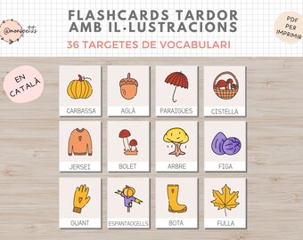 36 Flashcards vocabulari tardor - Il·lustracions - Imprimible per a nens CATALÀ - Homeschooling - Lectoescriptura - Educació Infantil